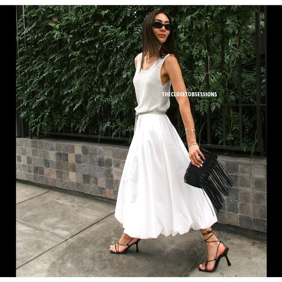 ZARA White Balloon Hem Midi Skirt NWT - Picture 7 of 16